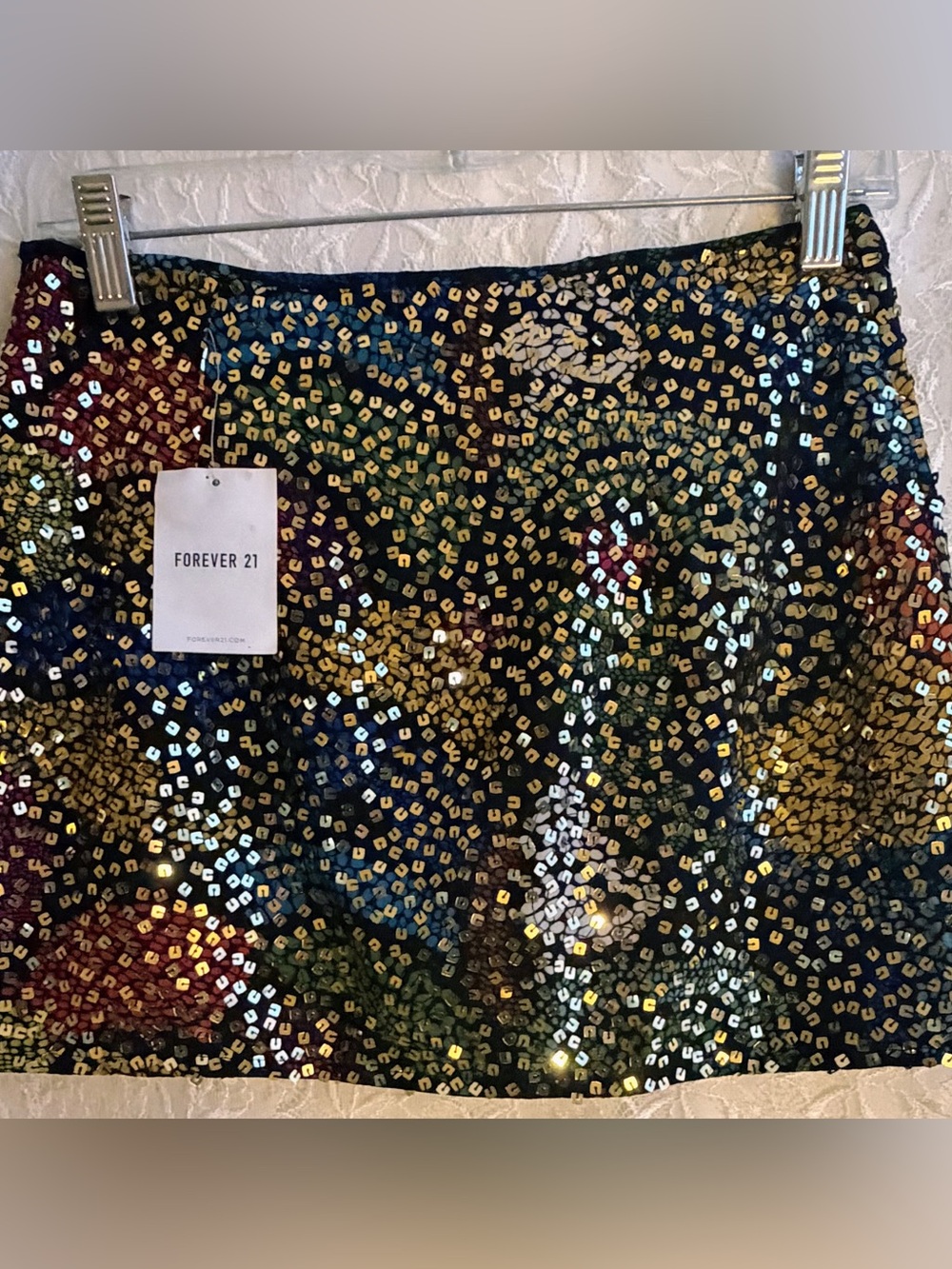 Forever 21 Black Mini Skirt with Gold and Multicolor Sequins Size S NWT Party
